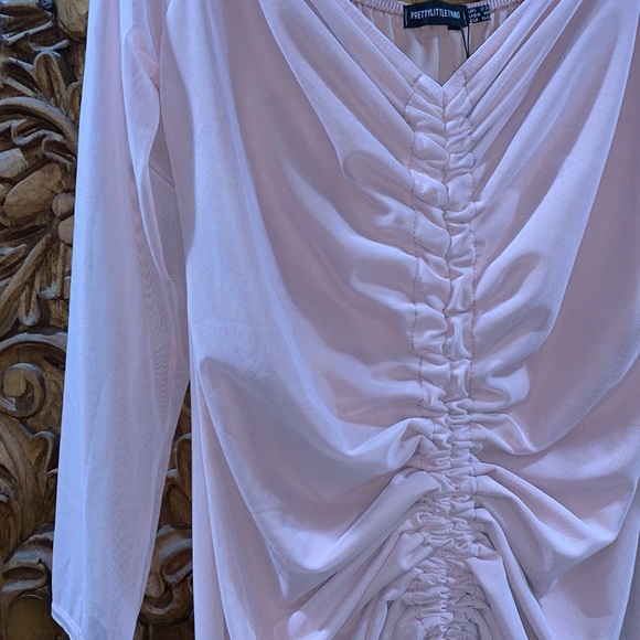 NWT Pretty Little Thing size 18 dusty rose mesh ruched Bardot bodycon dr… - Picture 2 of 9